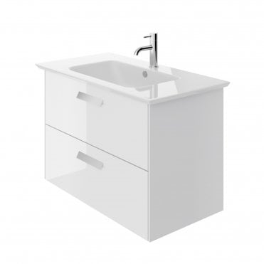 Architect 880mm Wall Mounted 2 Drawer Unit with Ceramic Basin (Handles Sold Seperately)