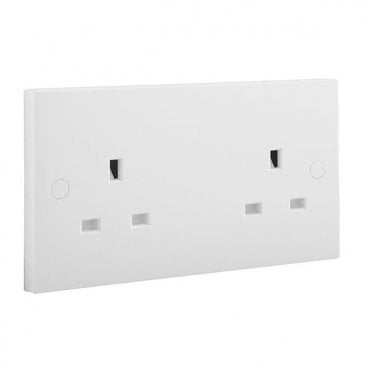 White Moulded Square Double Unswitched 13A 2G Power Socket