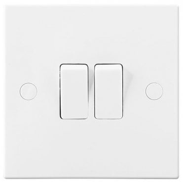 White Square Moulded 10AX 2G 2 Way Light Switch