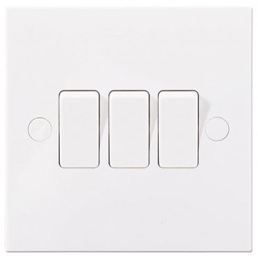 White Square Moulded 10AX 3G 2 Way Light Switch