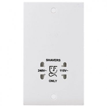 White Square Moulded 115/240V Dual Voltage Shaver Socket