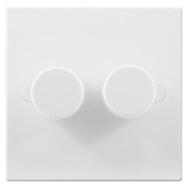 White Square Moulded 400W 2G 2 Way Dimmer Switch