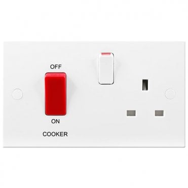 White Square Moulded 45A Cooker Control Unit, 13A Socket