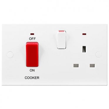 White Square Moulded 45A Cooker Control Unit, 13A Socket w/ LED Power Indicators
