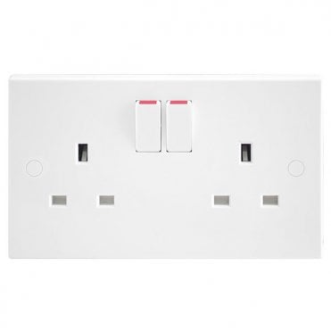 White Square Moulded Double Switched 13A 2G Power Socket, Single Pole