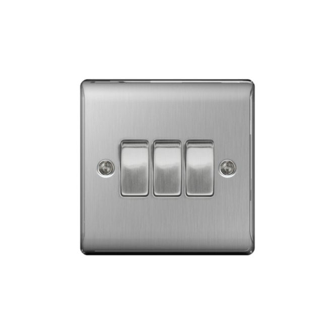 Brushed Steel Switch 10A 3G 2way