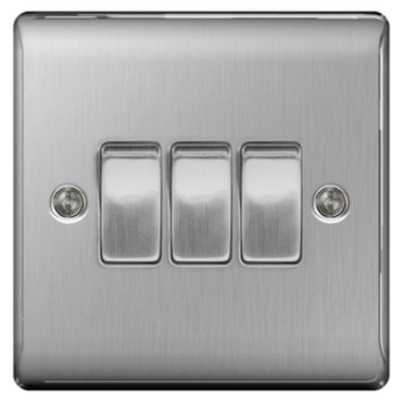 Brushed Steel Switch 10A 3G 2way