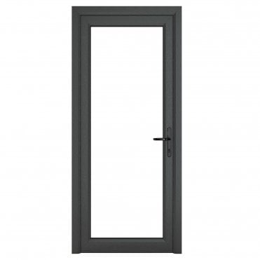 Crystal Double Glazed uPVC Grey 7016 external White Internal Clear Single Door Full Glass Left hand Open In Clear Glazing