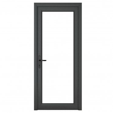Crystal Double Glazed uPVC Grey 7016 external White Internal Clear Single Door Full Glass Right hand Open In Clear Glazing