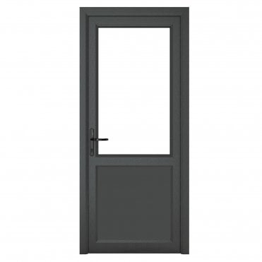 crystal Double Glazed uPVC Grey 7016 external White Internal Clear Single Door Half Glass Half panel Right hand Open In Clear Glazing