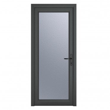 crystal Double Glazed uPVC Grey 7016 external White Internal Obscure Single Door Full Glass Left hand Open In Obscure Glazing