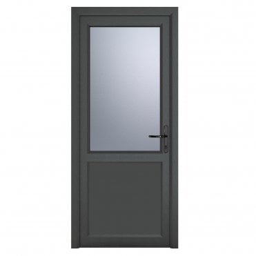 crystal Double Glazed uPVC Grey 7016 external White Internal Obscure Single Door Half Glass Half panel Left hand Open In Obscure Glazing