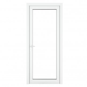 Double Glazed uPVC White Clear Single Door Full Glass Right hand Open In Clear Glazing