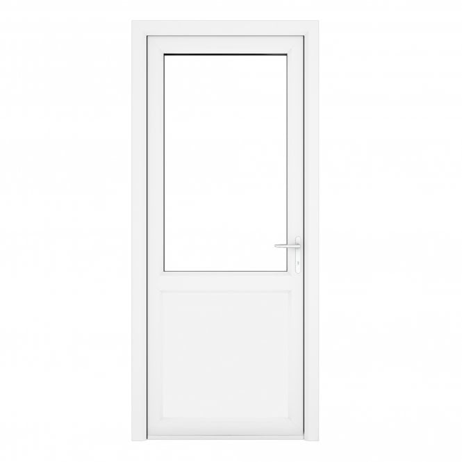 Crystal Double Glazed uPVC White Clear Single Door Half Glass Half panel Left hand Open In Clear Glazing