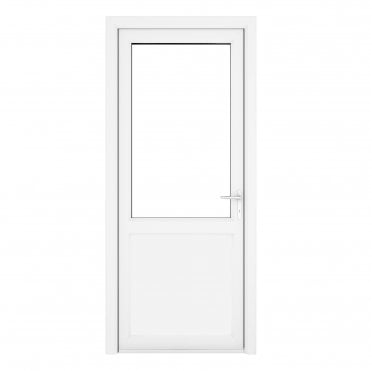 Double Glazed uPVC White Clear Single Door Half Glass Half panel Left hand Open In Clear Glazing