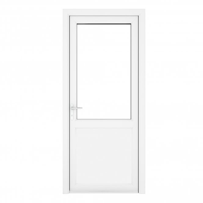 Crystal Double Glazed uPVC White Clear Single Door Half Glass Half panel Right hand Open In Clear Glazing