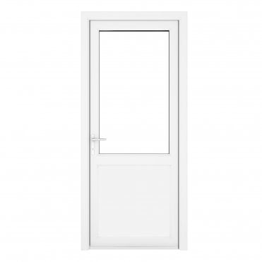 Double Glazed uPVC White Clear Single Door Half Glass Half panel Right hand Open In Clear Glazing