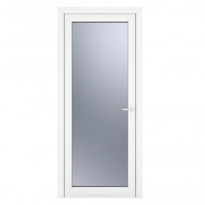 Crystal Double Glazed uPVC White Obscure Single Door Full Glass Left hand Open In Obscure Glazing