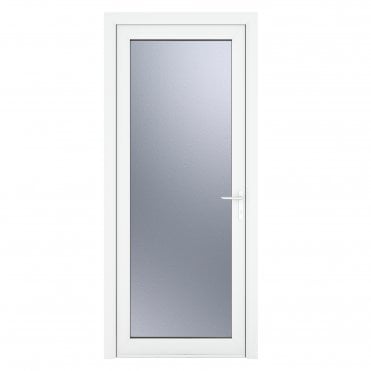 Double Glazed uPVC White Obscure Single Door Full Glass Left hand Open In Obscure Glazing