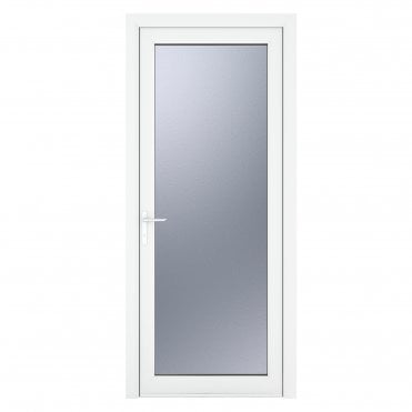 Crystal Double Glazed uPVC White Obscure Single Door Full Glass Right hand Open In Obscure Glazing