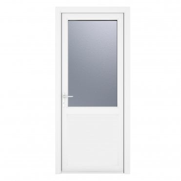 Crystal Double Glazed uPVC White Obscure Single Door Half Glass Half panel Right hand Open In Obscure Glazing