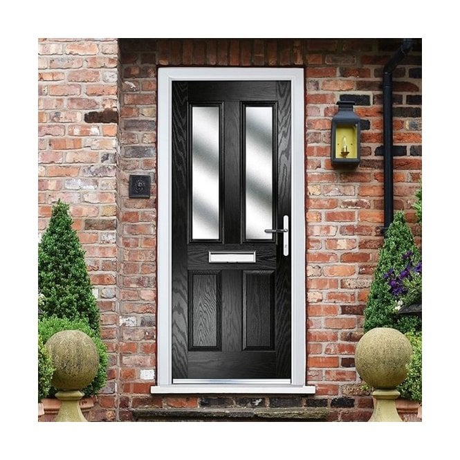 Crystal GRP Door Four square Two Glass Black 920 x 2055mm Obs