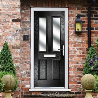 crystal GRP Door Four square Two Glass Black 920 x 2055mm Obs