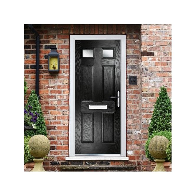 Crystal  GRP Door Six Square Two Glass Black 920 x 2055mm Obs