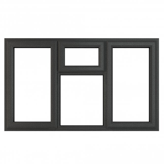 Crystal uPVC Window 7016 external White Internal A Rated Left and Right Hand Side Hung Top Opener Over a Fixed Light Centre - Grey with Clear Glazing