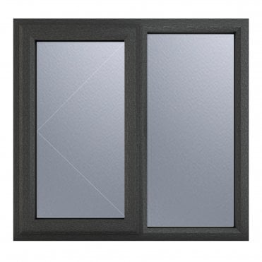 Crystal uPVC Window 7016 external White Internal A Rated Left Hand Side Hung Next to a Fixed Light - Grey with Obscure Glazing