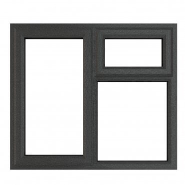 Crystal uPVC Window 7016 external White Internal A Rated Left Hand Side Hung Next to a Top Opener Over a Fixed Light - Grey with Clear Glazing
