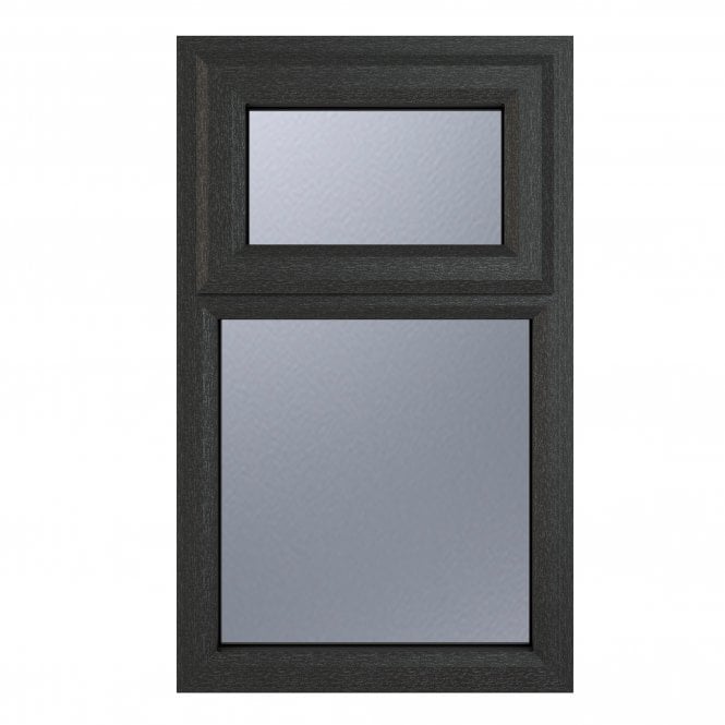 Crystal uPVC Window 7016 external White Internal A Rated Top Hung Opener Over Fixed Light - Grey with Obscure Glazing
