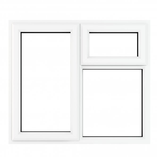 Crystal uPVC Window A Rated Left Hand Side Hung Next to a Top Opener Over a Fixed Light - White with Clear Glazing