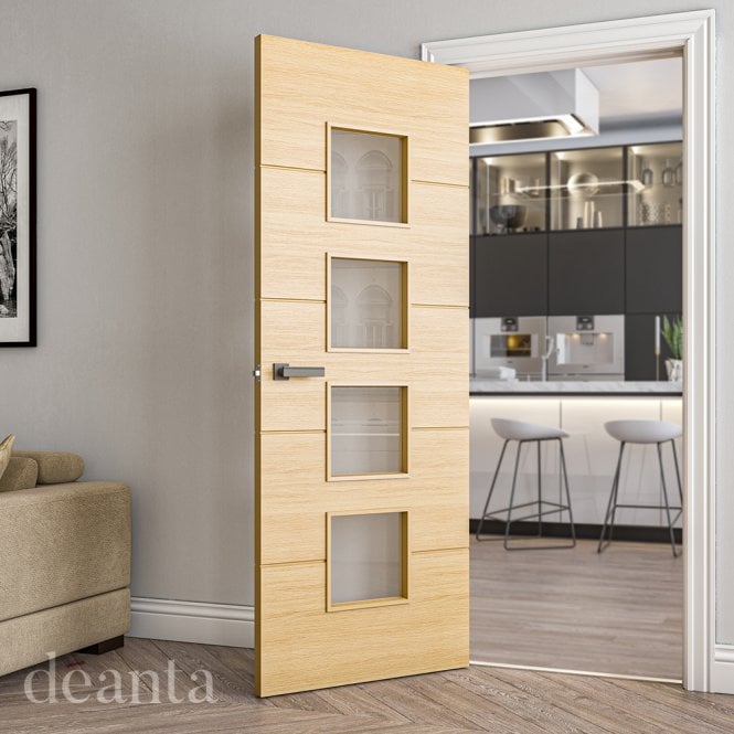 Deanta Augusta Pre-Finished Oak 4 Lite Clear Glass Door