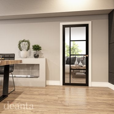Brixton Black Prefinished Glazed Door