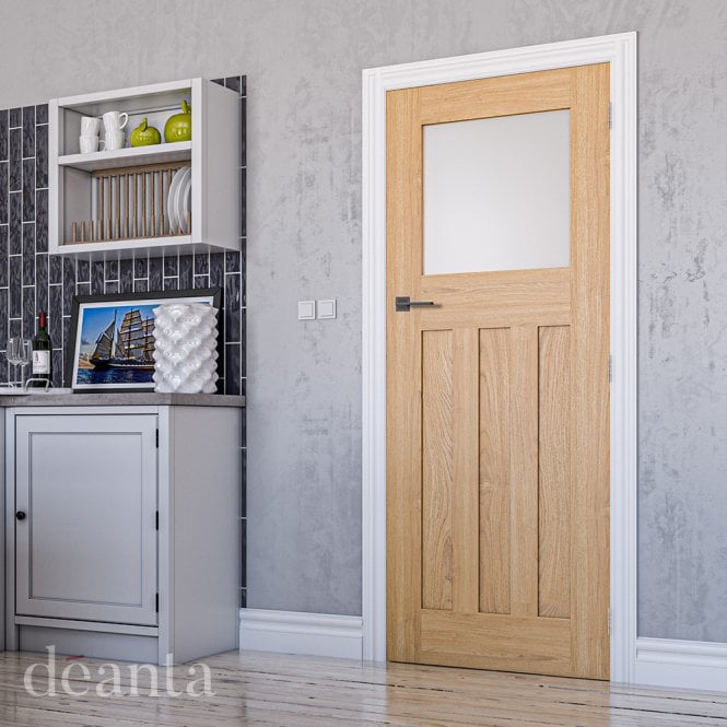 Deanta Cambridge Unfinished Oak 1 Lite Obscure Glaze Door