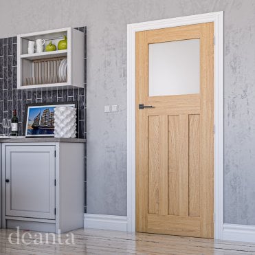 Cambridge Unfinished Oak 1 Lite Obscure Glaze Door