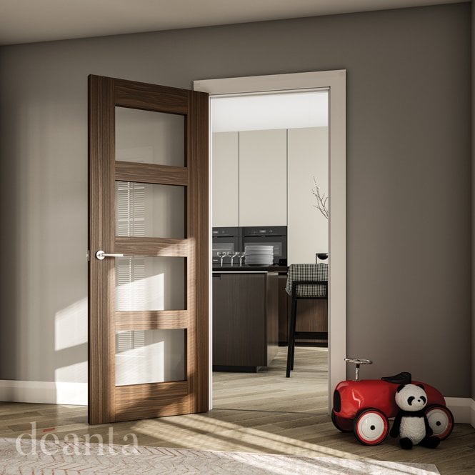 Deanta Coventry Prefinished Walnut 4 Lite Clear Glaze Door