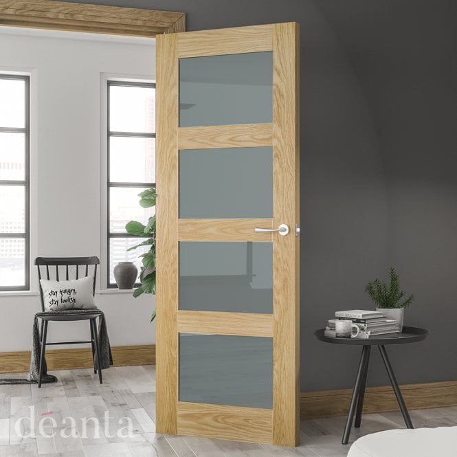 Deanta Coventry Unfinished Oak 4 Lite Frosted Glaze Door