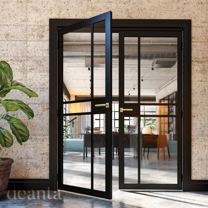 Deanta Dalston Black Prefinished Glazed Door