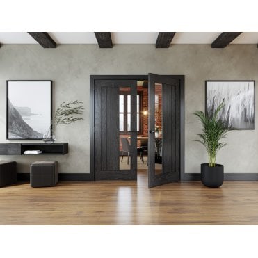 Ely Brushed Black Oak Glazed 1 Side Lite Door