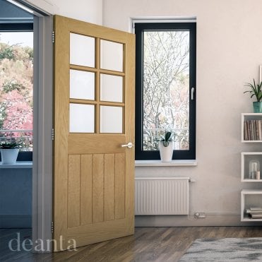 Ely Unfinished Oak Bevelled Glaze 6 Lite Door