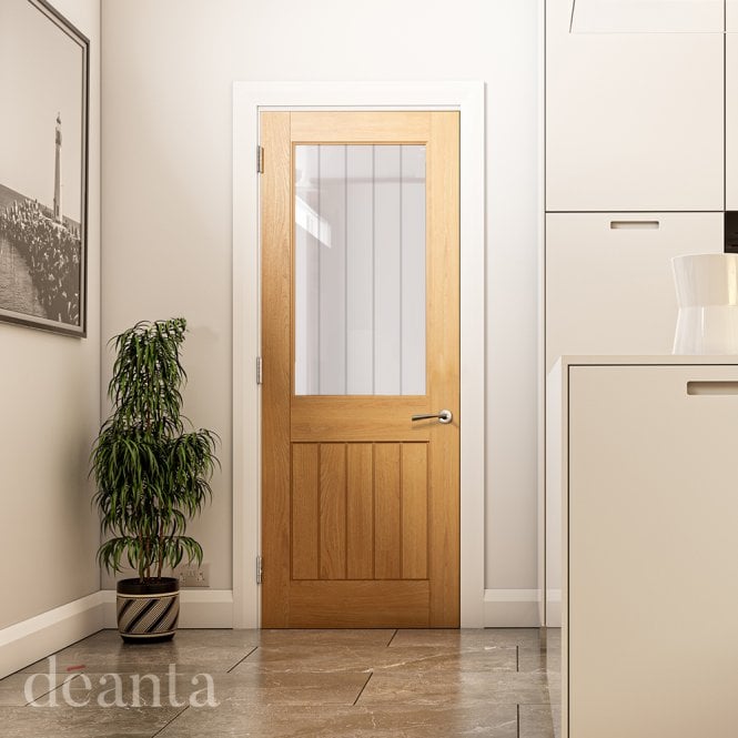 Deanta Ely Unfinished Oak Glazed (1 Lite Half) Door