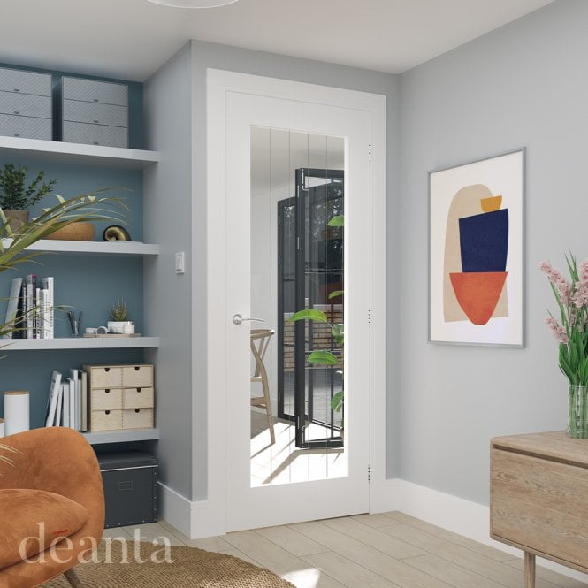 Deanta Ely White Primed Glazed 1 Lite Full Door