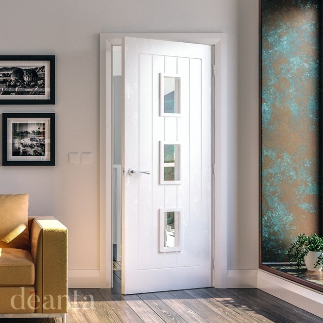 Deanta Ely White Primed Glazed 3 Lite Door