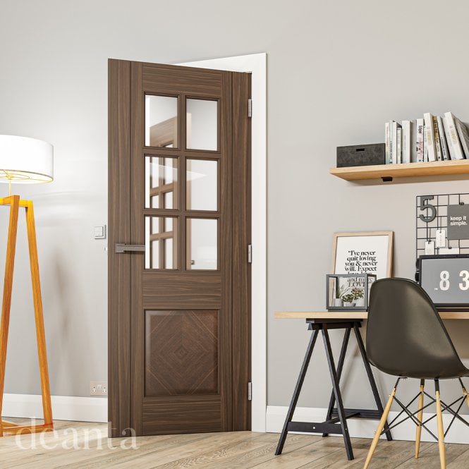 Deanta Kensington Prefinished Walnut Door With Bevelled Glaze