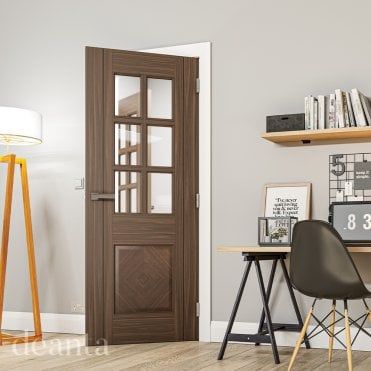 Kensington Prefinished Walnut Door With Bevelled Glaze
