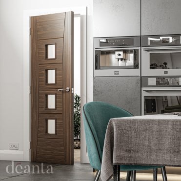 Pamplona Pre-finished Wanut 4 lite Glaze Door