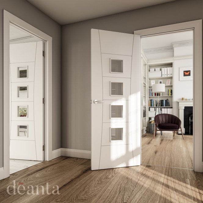 Deanta Pamplona White Primed Glazed Door