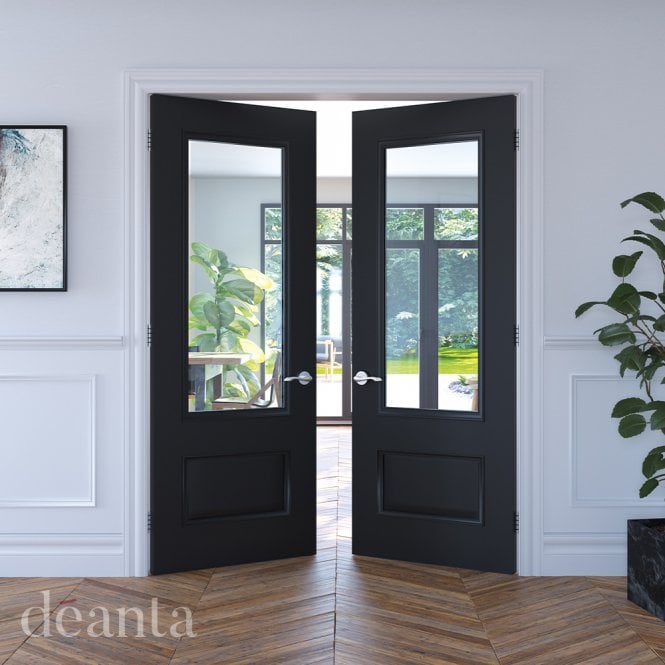 Deanta Sandringham Black Prefinished Bevelled Glaze Door